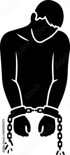 Slave with shackle silhouette vector illustration