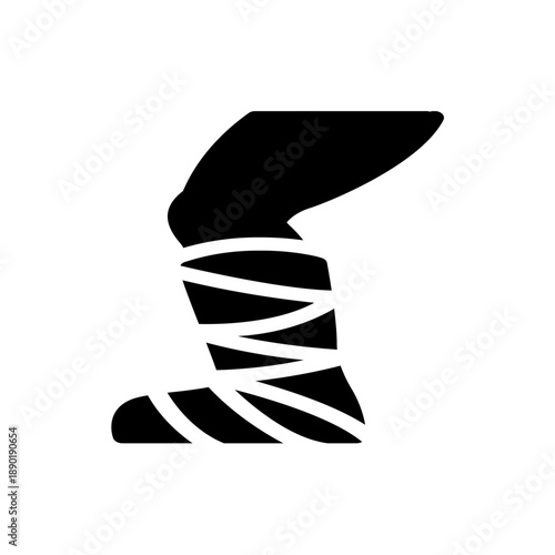 A minimalist vector graphic of a mummified foot with bandages, designed as a flat icon