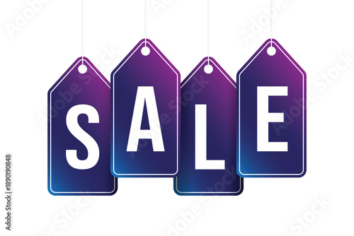 Sale Price Tags Hanging with Gradient Color Isolated on White Background