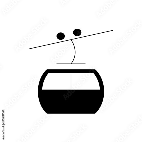 A minimalist vector graphic of a cable car cabin suspended from a cable