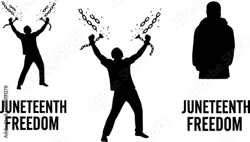 Empowered Person Breaking Chains Silhouette Vector for Juneteenth Independence Day, African American Freedom and Equality Celebration Graphic Element