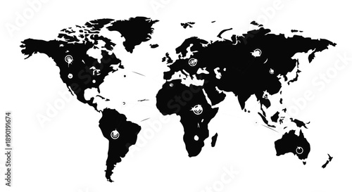 Global Map with Locations Marked Indicating International Presence and Expansion
