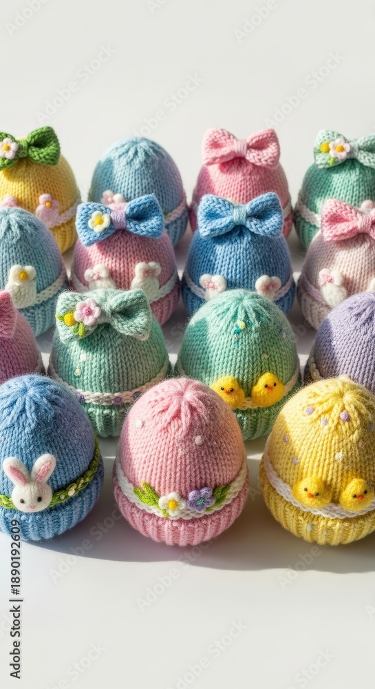 Fototapeta premium Colorful Knit Easter Hats with Adorable Decorations for Spring Festivities