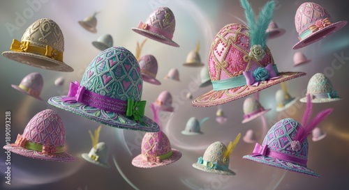 Colorful Decorative Hats in a Dreamy Floating Atmosphere