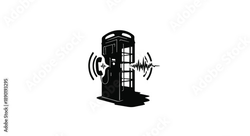 Vintage Telephone Booth with Sound Waves Illustration Logo
