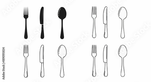 Silhouettes of forks knives and spoons in minimalistic flat design style