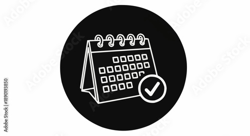 White calendar icon with checkmark symbolizes scheduling and task