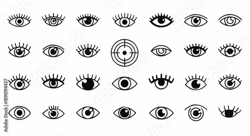 Various human eye illustrations in different styles and expressions