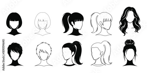 
Diverse collection of hairstyles for women and men, perfect for fashion and beauty projects
