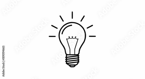 Glowing light bulb icon with rays on white background