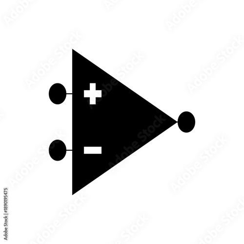 A minimalist vector graphic illustration of an operational amplifier symbol