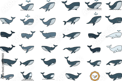 Mega Vector Set of Cute Whale Illustrations and IconsMega Vector Set of Cute Whale Illustrations and Icons