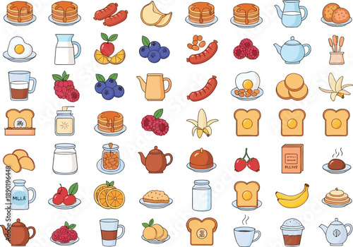 Mega Vector Set of Delicious Breakfast Food and DrinksMega Vector Set of Delicious Breakfast Food and Drinks