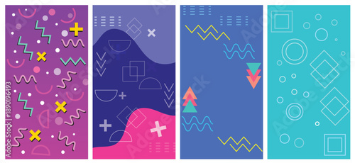 Playful Memphis-Inspired Abstract Patterns – Neon Squiggles, Stars, Waves & Geometric Doodles in Vibrant Gradients Vector Background Set
