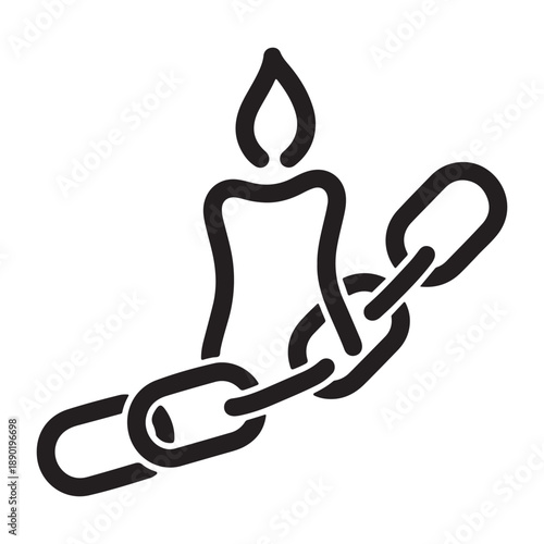 Symbolic outline icon of a lit candle entwined with a heavy chain, depicting struggle