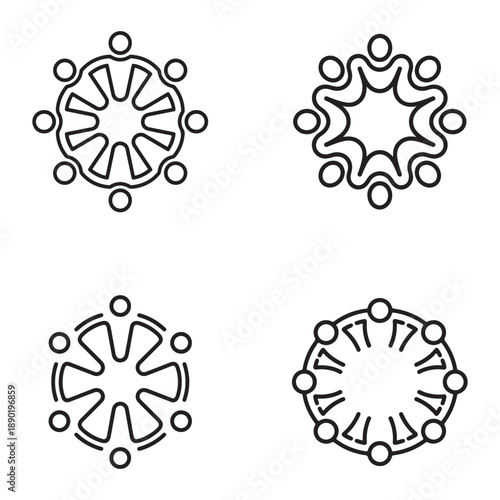 Teamwork and collaboration icons: a set of four diverse circular people group designs
