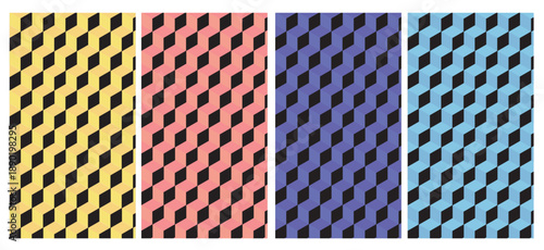 Bold Vibrant Isometric Cube Seamless Pattern Tile Set | Yellow Coral Purple Blue Cyan 3D Geometric Illusion Background Vector Modern Colorful