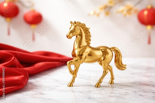 Wallpaper Mural Golden horse figurine on a marble surface with red accents. Torontodigital.ca