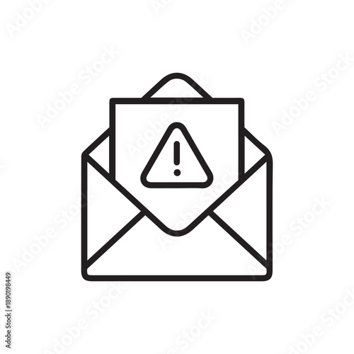 Black single spam mail line icon, simple dangerous mail warning flat design vector pictogram, infographic interface elements for app logo web button ui ux isolated on white background
