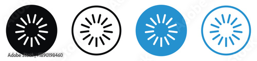 Circular loading and buffering progress icons. Features radial line designs in black and blue. Ideal for website waiting screens, app data processing, and system update status indicators.