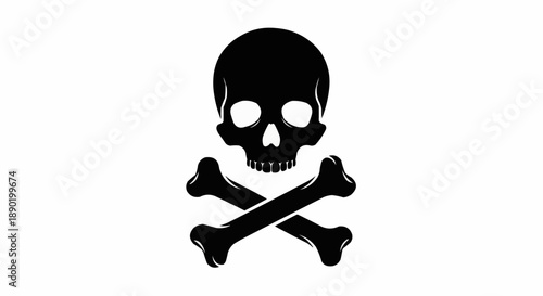 Skull and crossbones symbol in bold black design on white background