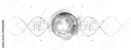 Futuristic molecule helix spiral, DNA strands, connected neural web
