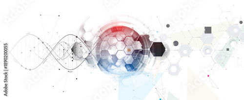 Futuristic molecule helix spiral, DNA strands, connected neural web