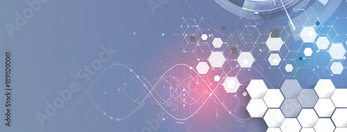 Futuristic molecule helix spiral, DNA strands, connected neural web