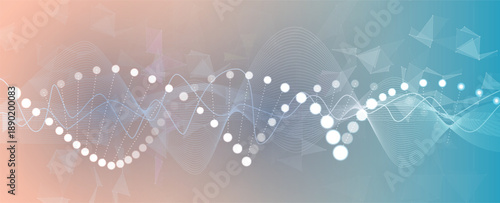 Futuristic molecule helix spiral, DNA strands, connected neural web