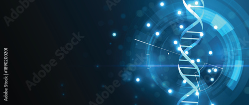 Futuristic molecule helix spiral, DNA strands, connected neural web