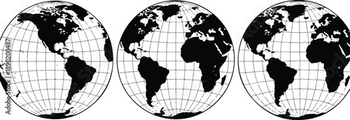Three globe maps side by side