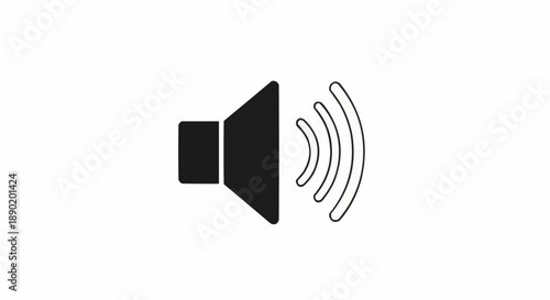 Black speaker icon emitting sound waves on white background simple design