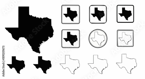 Texas state map silhouettes and outlines in various styles and formats