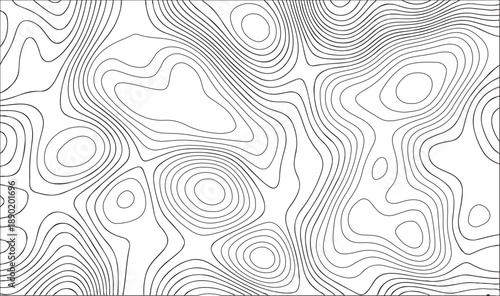Abstract Topographic Map Contour Lines Background; Seamless Minimalist Geographic Vector Pattern, Black and White Organic Curve Texture for Outdoor Branding and Modern Web Design