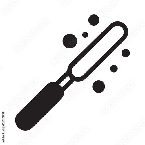 A simple black icon depicting a cosmetic brush with scattered dots