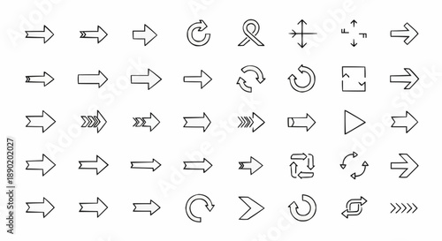 Collection of black line art arrows and direction symbols