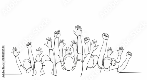 Group of people raising hands together in unity and solidarity gesture