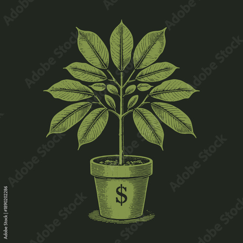 Money Tree Illustration: Growing Wealth and Financial Prosperity.