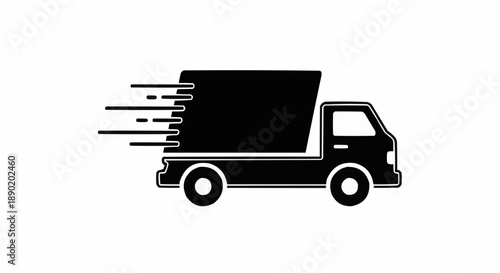 Fast moving delivery truck vector graphic with motion lines and simple
