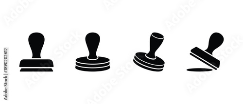 Rubber Stamp Icon Set, Vector Office Seal and Approval Symbols for Business Documents and Certification