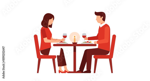 Couple Having Romantic Candlelight Dinner Date Illustration