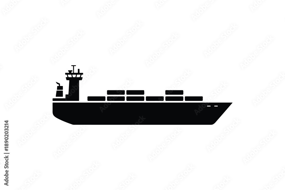 Obraz premium Cargo ship silhouette with containers on deck