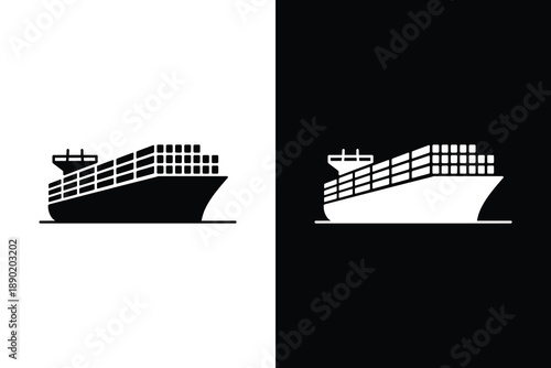 Cargo Container Ship Silhouette for Global Logistics and Maritime Freight Transport