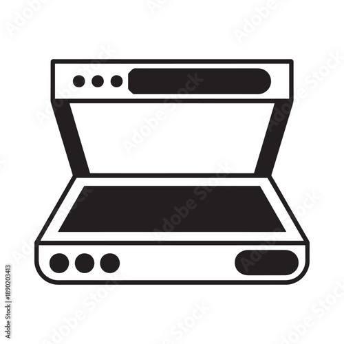 A simple black and white illustration of an open laptop computer