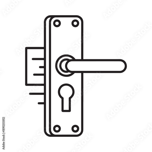 A simple black and white line drawing of a door lock and handle