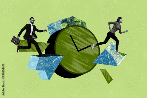Fotografija Banner full photo trend image collage of happy businessman businesswoman run tim
