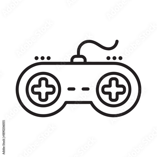 Simple black and white line drawing of a classic video game controller