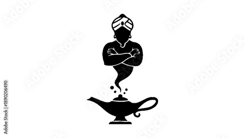 Magic Genie Emerging from Lamp Vector Design