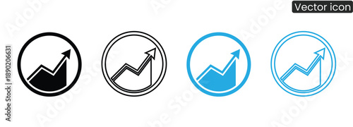 Collection of four different graph icons showing upward trend in various styles