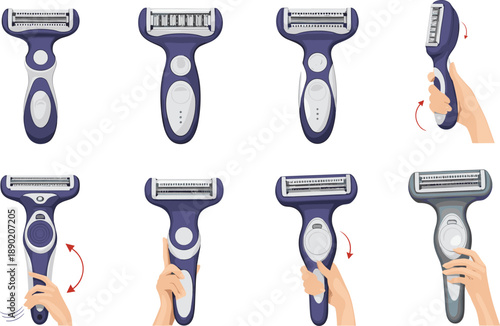 Vector Illustration of Ergonomic Razor Grips and Shaving MotionsVector Illustration of Ergonomic Razor Grips and Shaving Motions